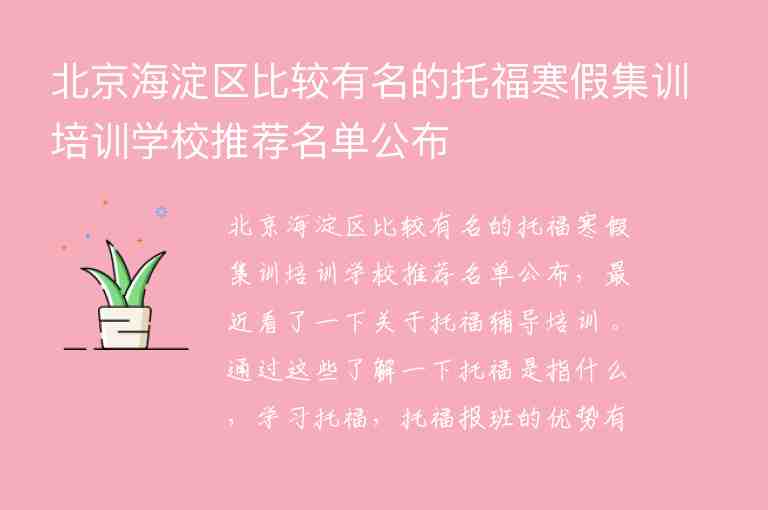 北京海淀区比较有名的托福寒假集训培训学校推荐名单公布
