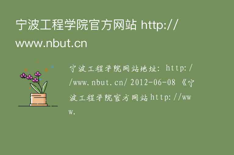 宁波工程学院官方网站 http://www.nbut.cn